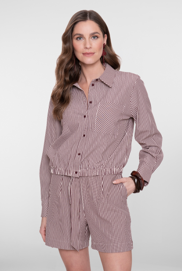 Geisha - Blouse strepen bordeauxrood - Afbeelding 3